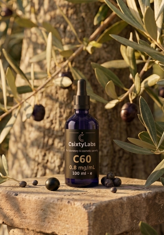 CSixtyLabs C60 Fullerene Olive Oil 100ml — black glass bottle